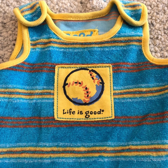 Life is Good Terry Cloth Romper Baseball 0-3 - Picture 2 of 3